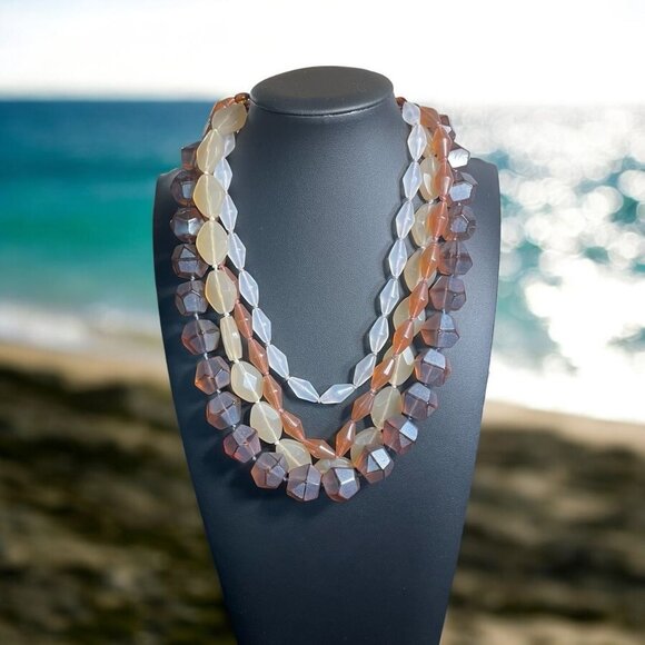 Multi Strand Layered Faceted Beaded Necklace Earthy Elegant Statement Adjustable - Picture 1 of 7